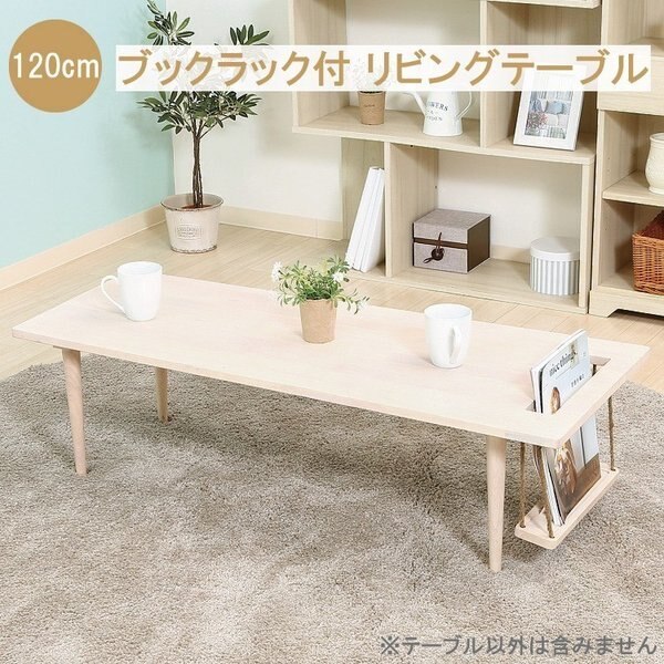 センターテーブル 幅120ｃｍ リビングテーブル ブックラック付 収納 デザイン ローテーブル 机