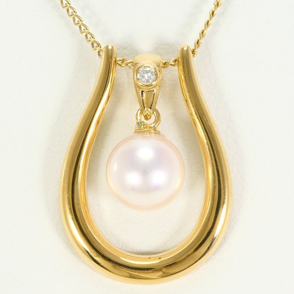 K18 18金 YG K14YG ネックレス パール(真珠) ダイヤ 中古