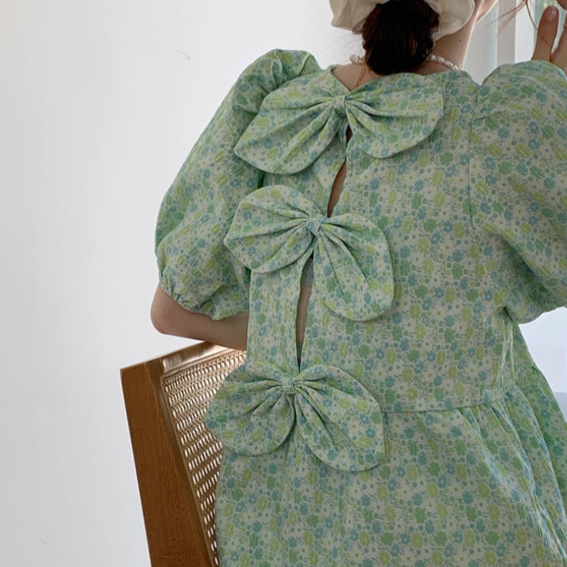 2color レディース トップス ゆるかわ 花柄 グリーン ホワイト 大人可愛い きれいめ 大人