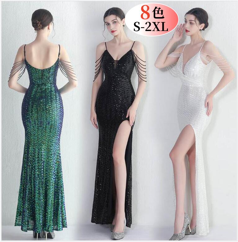 イブニングドレス パーティー ドレス 大人 ピアノ 発表会 マーメイドドレス スパンコール キレイめ キラキラ カクテルドレス キャバドレス 音楽会 舞台 ステージ衣装 ロングドレス 二次会 披露宴