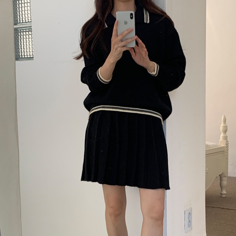 レディースセット女子ゴルフルック 結婚式ルック お出かけルックplay knit + Skirt 韓国,韓国服,韓国ファッション,トップス
