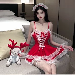 クリスマス2022 韓国ファッション メイド服 制服 セット セクシーショートドレス