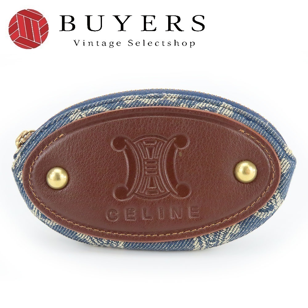 中古 コインケース マカダム デニム レザー ブルー ブラウン ゴールド金具 キーリング 小物 普段使い レディース 女性