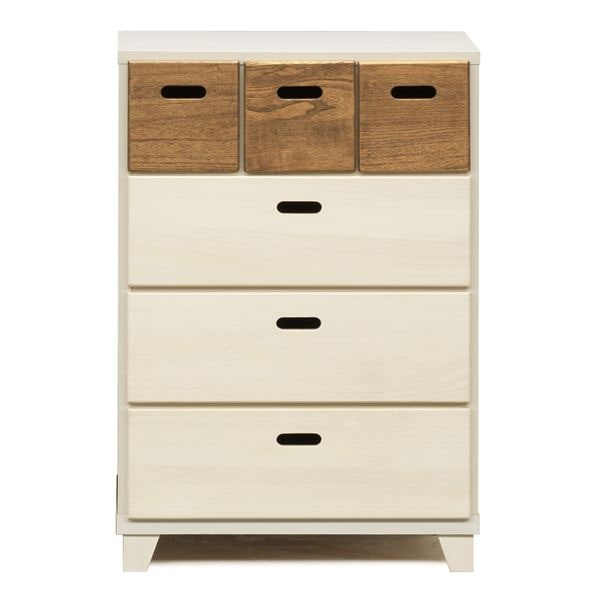 日本製 天然木 チェスト 4段 オイル塗装仕上げ 56.5cm幅 ホワイト/ブラウン 完成品 タンス 衣類収納 引出し収納