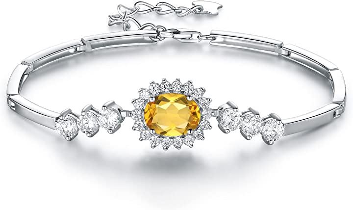 11月 誕生石シトリン 女性シルバー925 レディース ブレスレット 調節可能 925純銀製(11月 誕生石 シトリン)