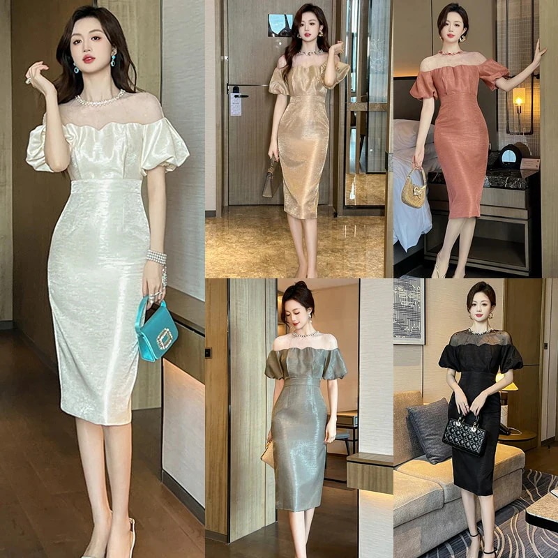 Hot!!!2024夏新品 ベアワンピ オフショルダー フリル チュールドッキング ドレス パーティー キャバ 大人 同窓会 披露宴 卒業式 結婚式 演奏会 ウェディング 二次会 メガ割