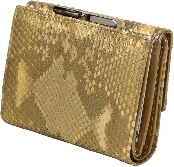 金運財布 黄金蛇 パイソン レザー エキゾチック レザーを使用した錦蛇 蛇革財布/熟練革職人のハンドメイド品 日本製 がま口財布 三つ折り(本体のみ)