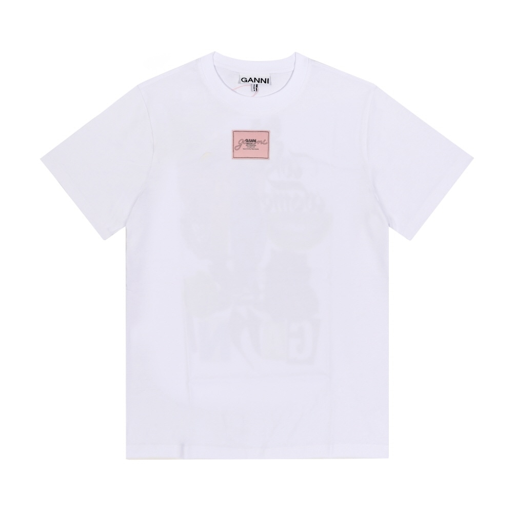 GANNI レディース 半袖Tシャツ ロゴパッチ T4157 151