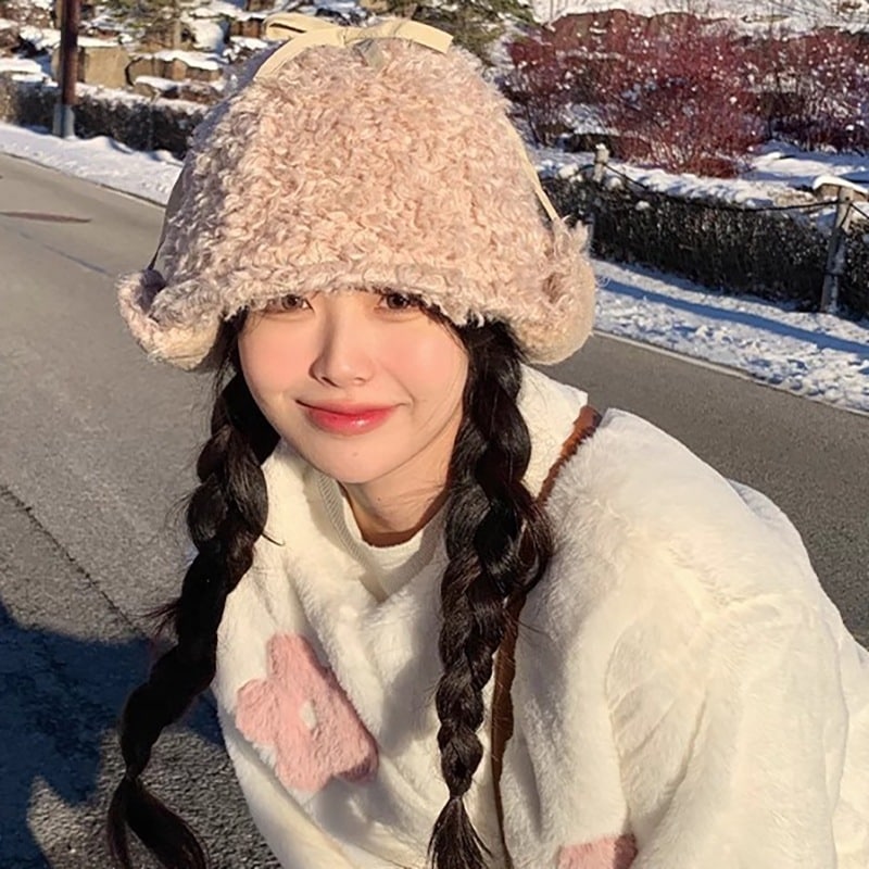 冬用女性用韓国ぬいぐるみ漁師帽子厚く防寒耳保護ニット帽子多目的ストラップ付き東北暖かい雷峰帽子