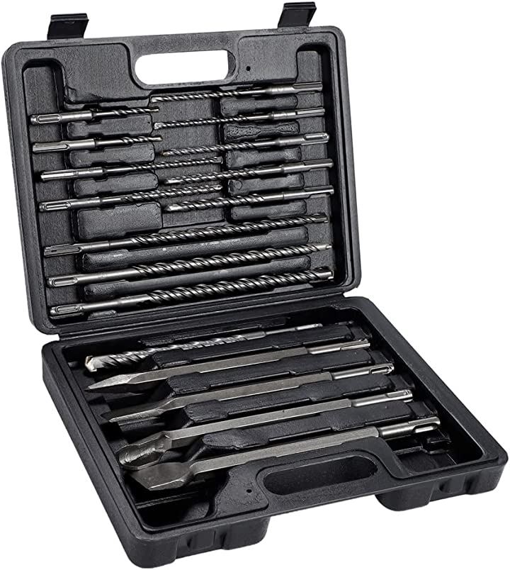 振動 ドリルビットセット ピックツール ハンマードリル コンクリート 穴あけ工具 チゼル SDS インパクト(17PCS)