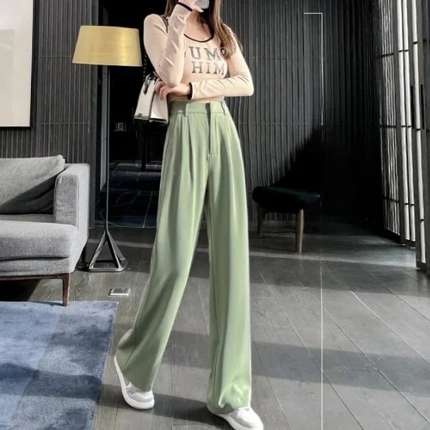 ボトムス ストレート ワイドパンツ ロング丈 ハイウエスト 脚長 美脚 スタイルアップ かわいい