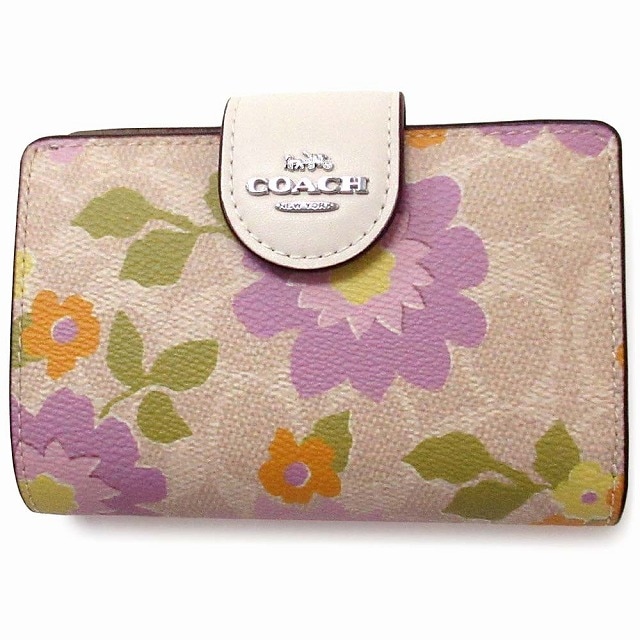 コーチ 財布 COACH アウトレット ミディアム コーナー ジップ ウォレット フローラル プリント 花柄 二つ折り財布 CBO30 SVSAS