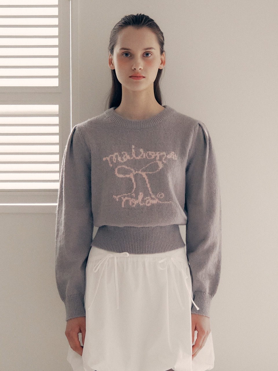 ROLA RIBBON PUFF SLEEVE KNIT GRAY