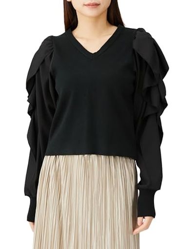 ニットトップス 袖フリルドッキングニットトップス レディース BVM43070 クロメイン (01)