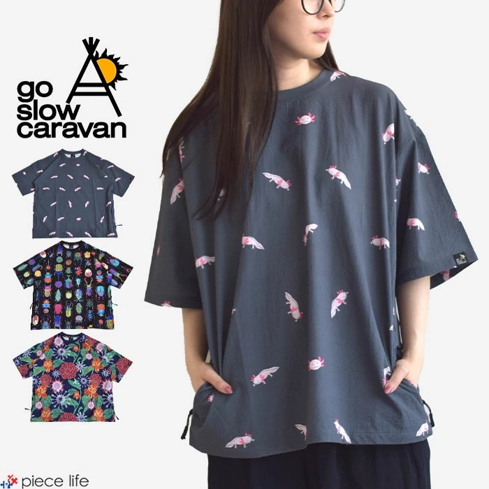 【2025春夏新作】ゴースローキャラバン goslowcaravan 半袖 Tシャツ トップス ストレッチ サッカー 総柄 プリント S/S カットソー プリントT メンズ レディース 346124