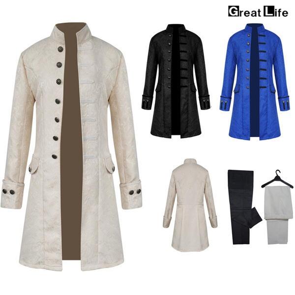 ハッピーハロウィン 新製品 最低価格 中世 貴族風 舞台 ジャケット 衣装 豪華 メンズ コート 長袖 ロング 全3色 クリスマス ハロウィン 演劇 ステージ ルネサンス クトリア パンク風 大きいサ