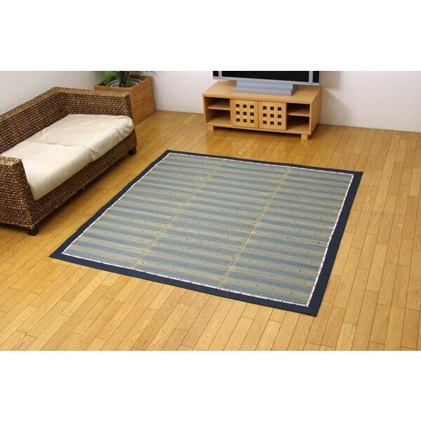 1061590043403 い草ラグカーペット 『DX京物語』 ブルー 約180×180cm(裏:不織布) メーカー直送
