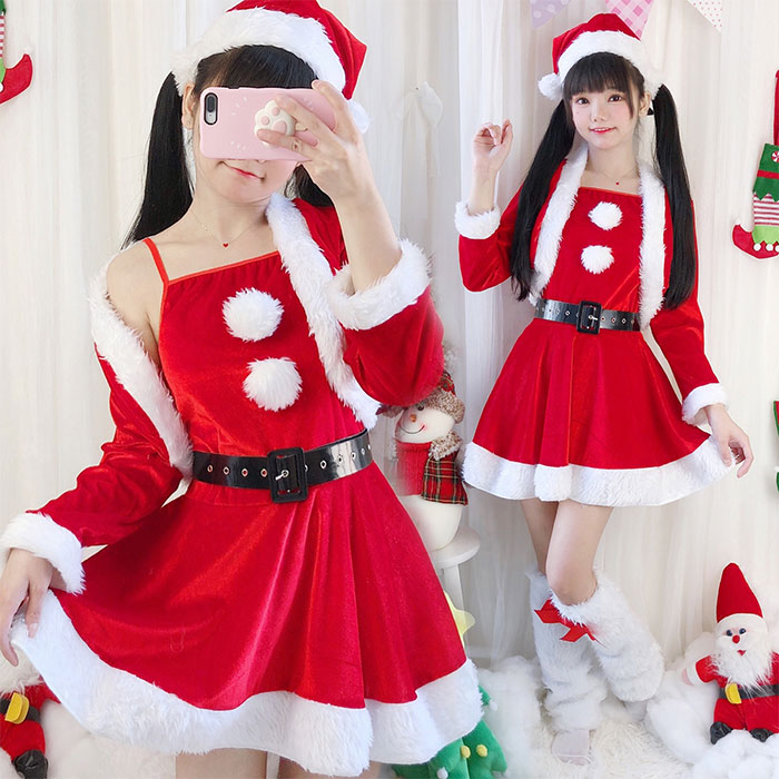 25大人気祝日おめでとうサンタコスプレサンタコスムサンタコスクリスマスコスプレサンタ衣装サンタコスプレセクシーレディースワンピース4点セットコスムサンタクロース
