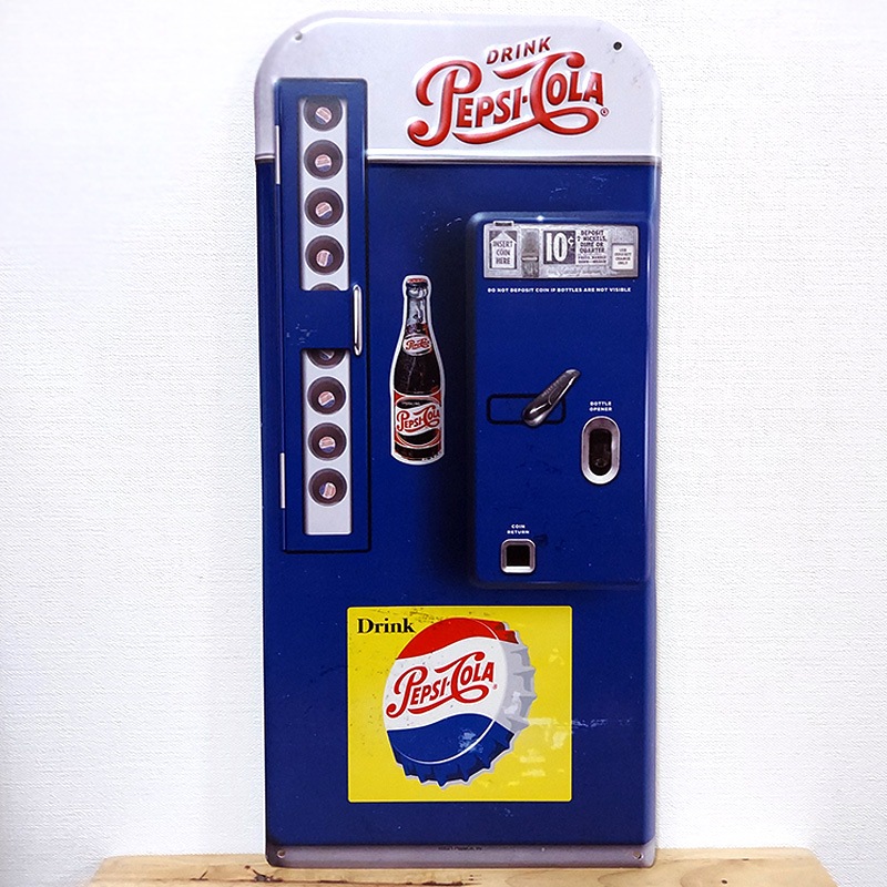ブリキ看板 ペプシ エンボスメタルサイン PEPSI コーラ ボトル 自販機 レトロ アメリカン 雑貨 ロゴ 可愛い 壁飾り おしゃれ プレート アンティーク ブルー インテリア カフェ バー 店舗