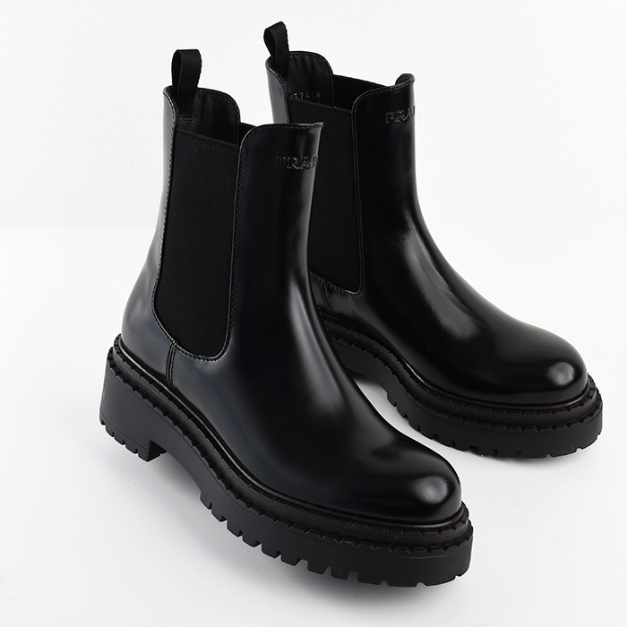 ブーツ シューズ レザー チェルシーブーツ 1T744N ULR レディース ブラック ショートブーツ アンクルブーツ ロゴ 厚底
