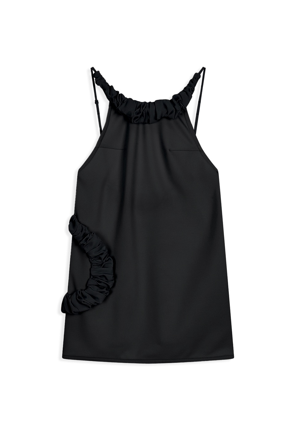 【OPEN Yy】 26SS OPEN BACK RUFFLE MINI DRESS : BLACK