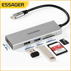 納期21日Essager-PC用USBハブ,5 in 1 USBタイプCコネクタ,HDMI互換,rj45,USB 3.0,2.0,ラップトップ用