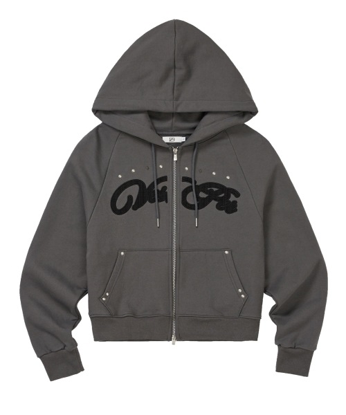 【ILLIGO】 Check Applique Hoodie Zip-Up Charcoal 正規品