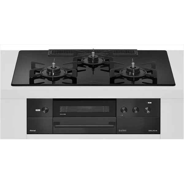 ビルトインガスコンロ 都市ガス用 両側強火タイプ 3口 75cm RHS72W38M11RCBW-13A ナイトブラック DELICIA