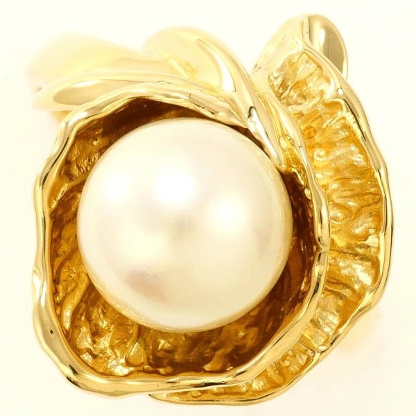 K18 18金 YG リング 13.5号 パール(真珠) 約9mm カード鑑別書 【中古】