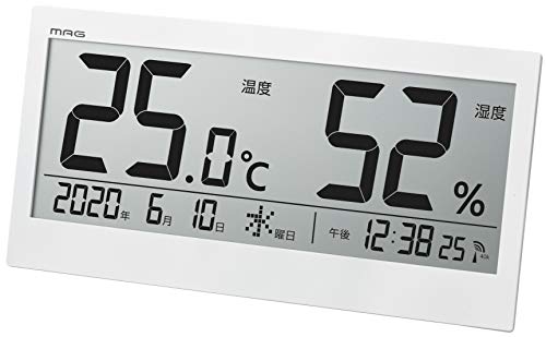 独特の上品 ビッグメーター 電波時計 デジタル 温湿度計 MAG(マグ) 大画面 置き掛け兼用 曜日表示 日付 置時計