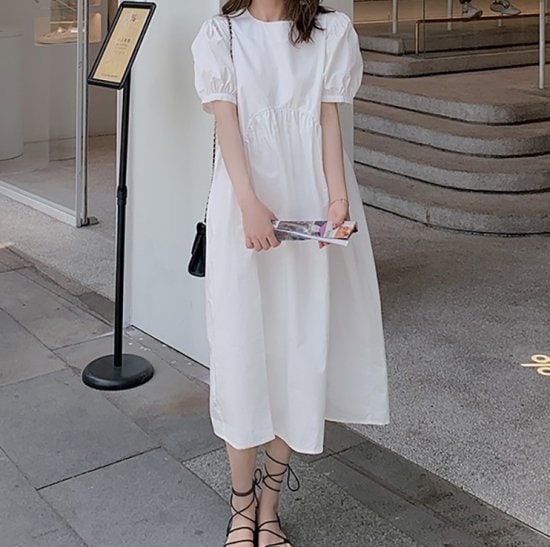 【取寄：納期2週間】ロングワンピース レディース ミディアム丈 春夏ワンピース きれいめ 無地 ゆったりワンピース