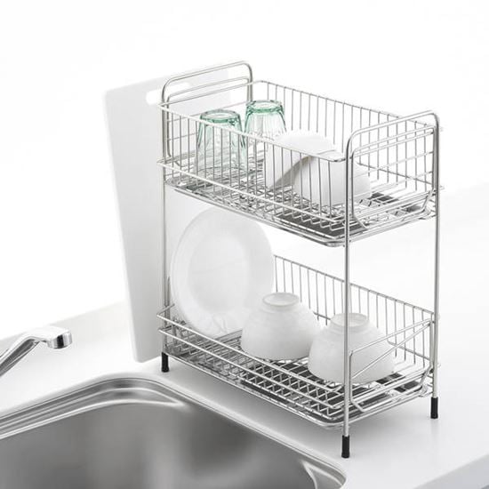 水切りラック 食器用 水切りかご 2段 スリム ステンレス製 アットアクア 水切りバスケット