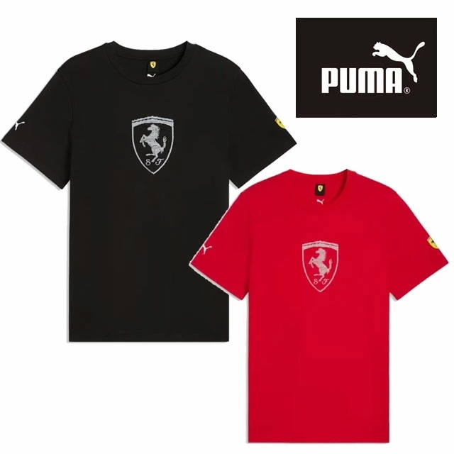 プーマ Tシャツ メンズ 635311 フェラーリ トーナル シールド 半袖 ショートスリーブ トップス 通気性 F1 コラボ レーシンググチーム 黒 赤