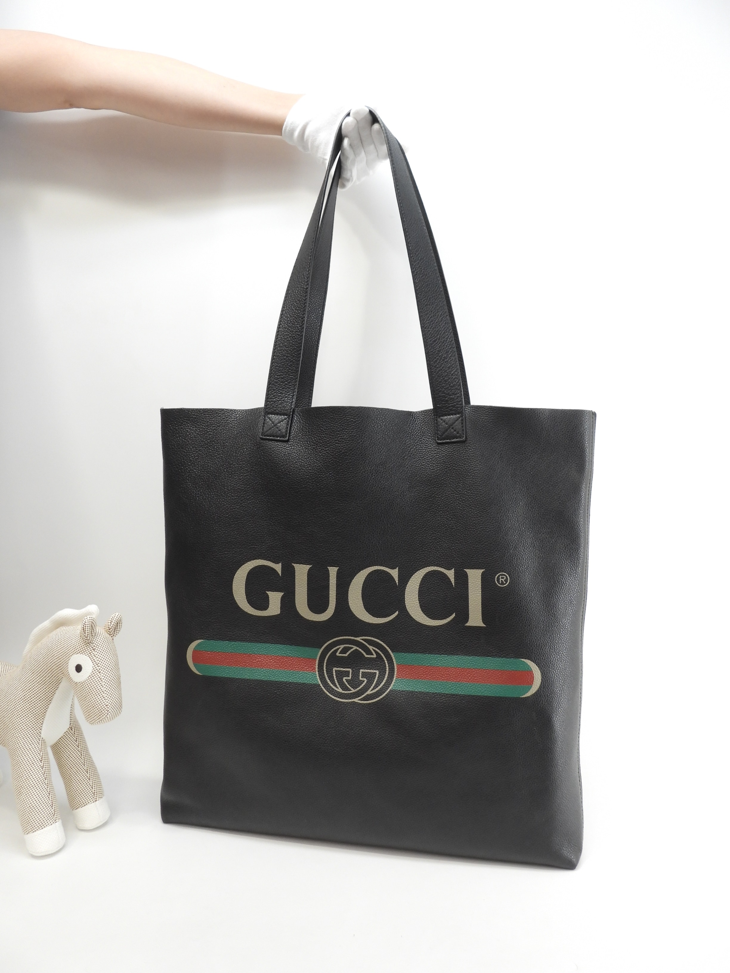 トートバッグ大 プリント レザー黒 メンズショルダーバッグ 美品@ 5