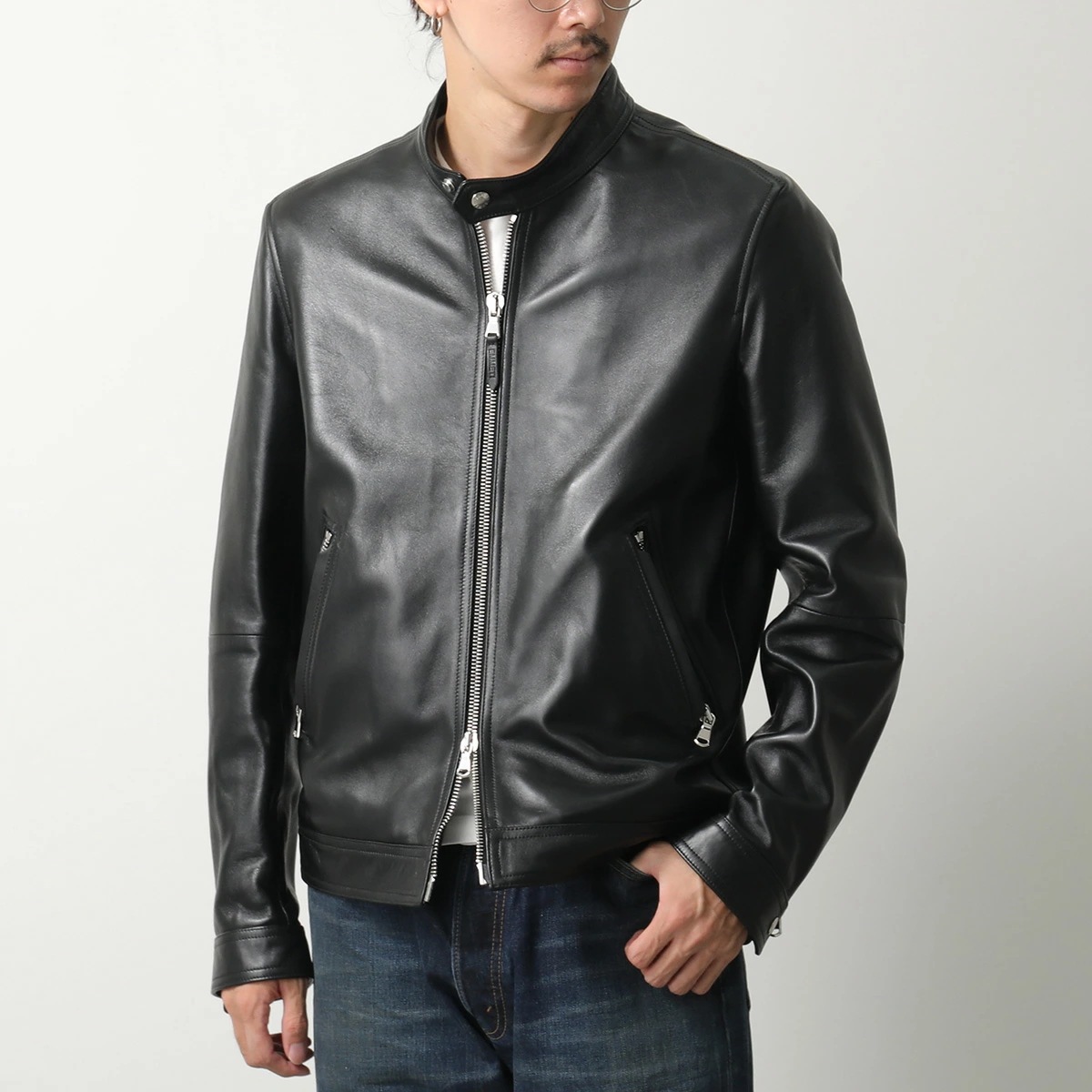 EMMETI エンメティ シングルライダースジャケット MASSIMO 25BR マッシモ メンズ ナッパレザー レザージャケット シングルブレスト ノーカラー NERO