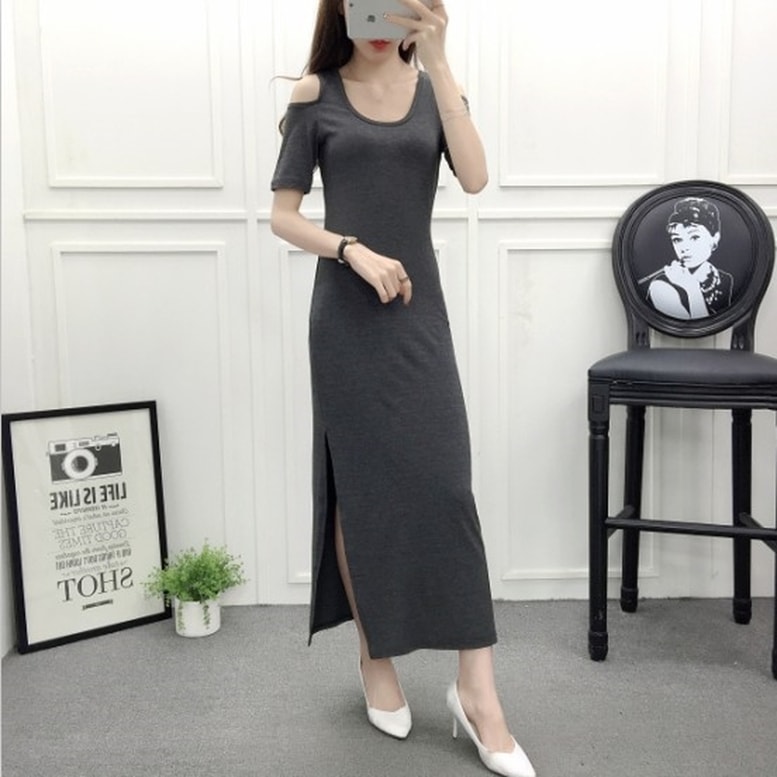 ロングワンピース レディース シャツワンピース 肩出し マキシ丈 サイドスリット Tシャツ ドレス 5,016円