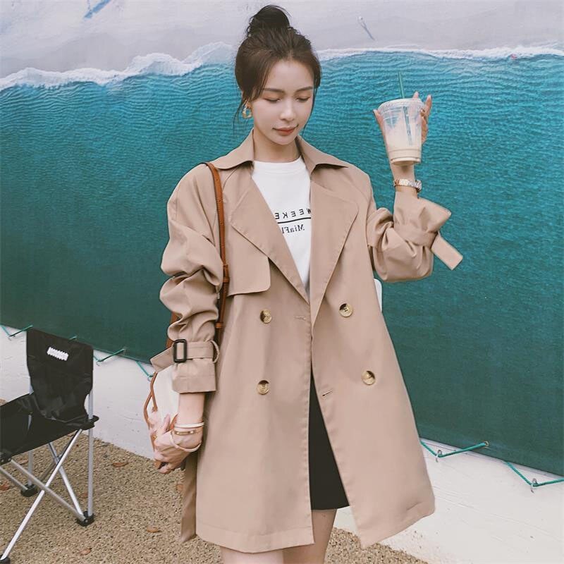 AWアウター春ジャケット韓国ファッション ニューカーキ ミドルレングス百掛けウィンドブレーカージャケット ノーカラーコート春アウター春トレンチコート ジャケット