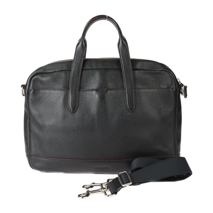 美品 COACH コーチ ビジネスバッグ F11319 ブリーフケース HAMILTON ハミルトン ペプルドレザー ブラック シルバー金具 2WAY ショルダーバッグ【本物保証】
