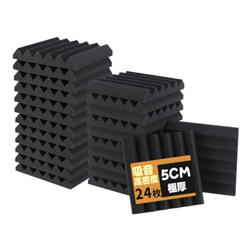 Saiqiang 吸音材 壁 吸音パネル 極厚 難燃 防潮 消音 生活音/騒音軽減 録音室 オフィス 室内装飾 (黒(山形), 30*30*5cm 24枚入れ)