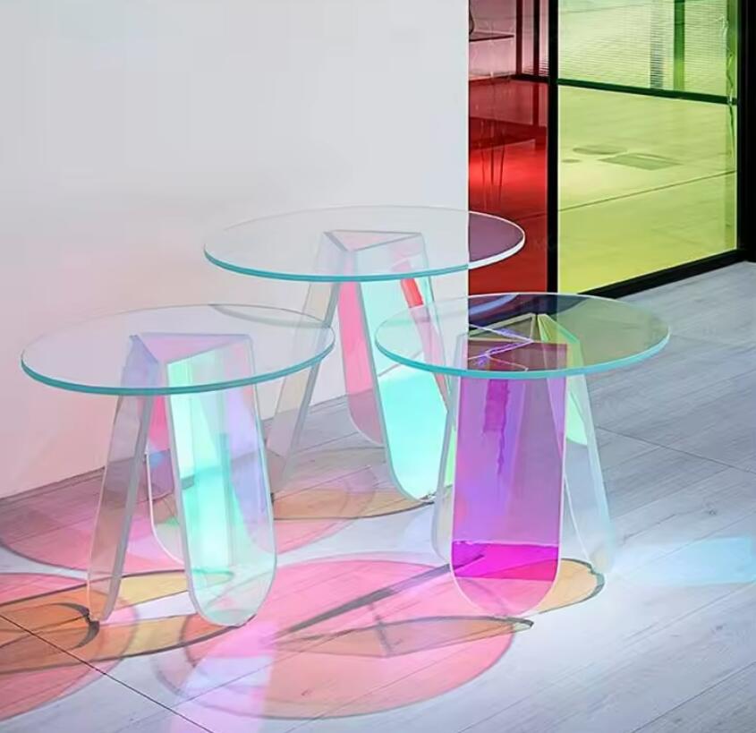 丸いテーブルファッション北欧クリア虹色モダンリビングルームソファサイドレインボーファンシーラグジュアリーカラフルアクリルコーヒーテーブル