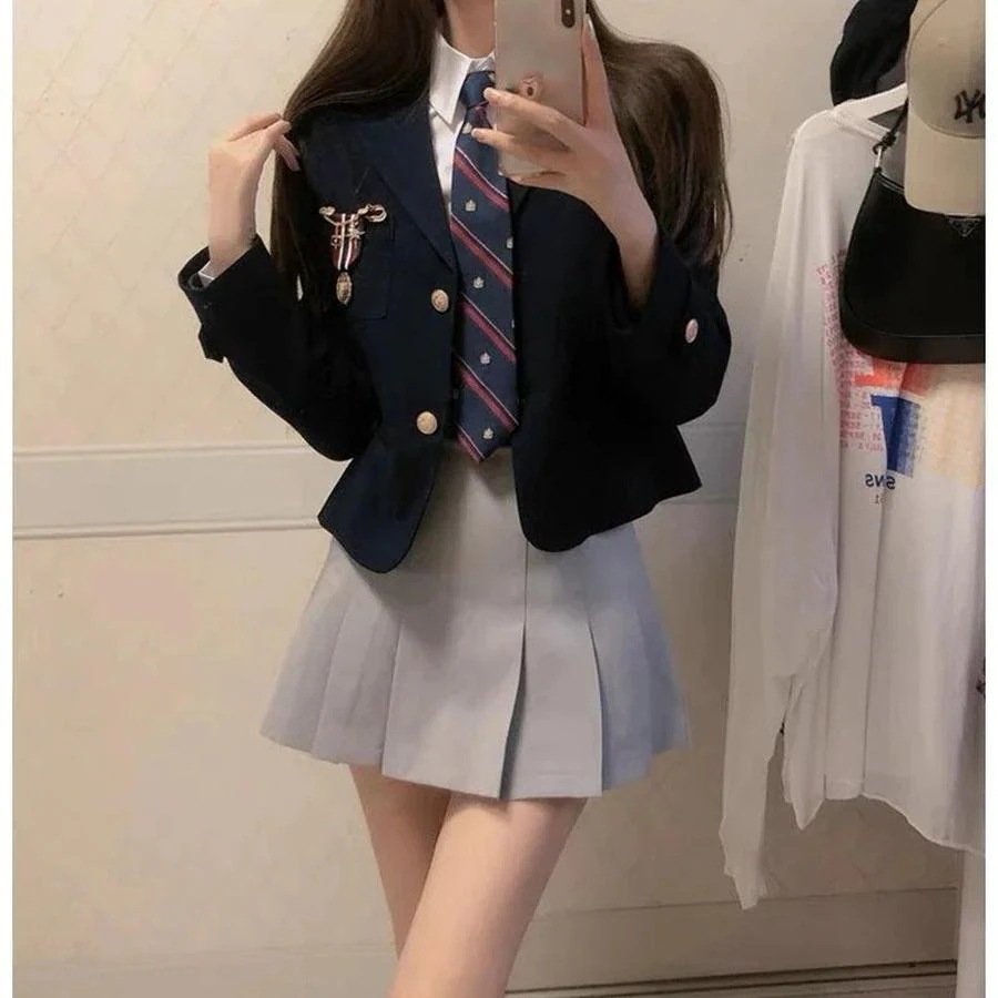 セットアップ ファッション 涼しく楽ちんセット 2025 制服 スーツ新学院風制服ショート丈ブレザーシャツハイウエストプリーツスカート ファッションアップ レディース