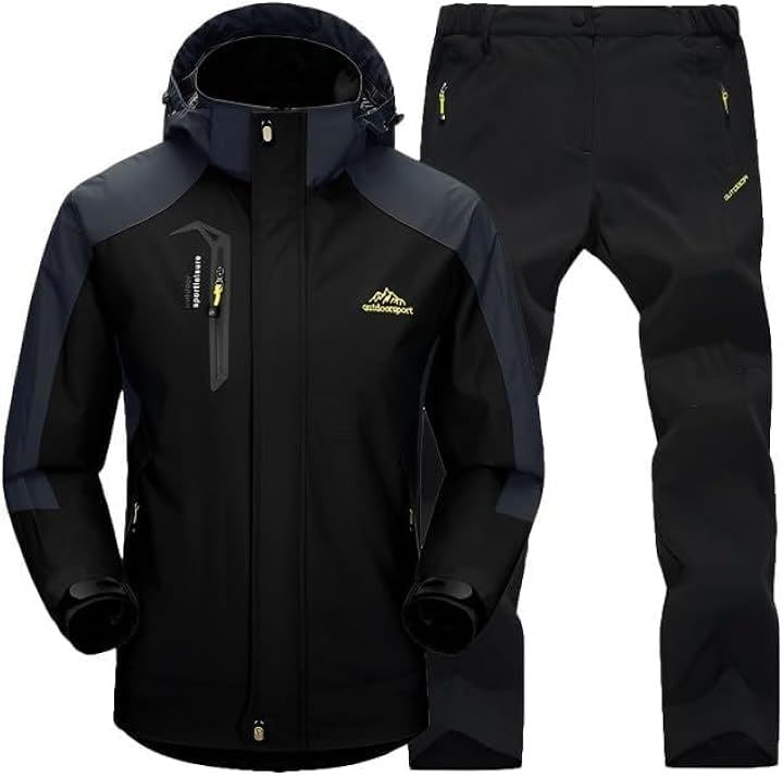 上下セット 撥水 レインコート レインウェア カッパ 防水 バイク 釣り 登山 キャンプ アウトドア サイクリング 防災 フード 耐水圧 13000mm メンズ(ブラック, XL)