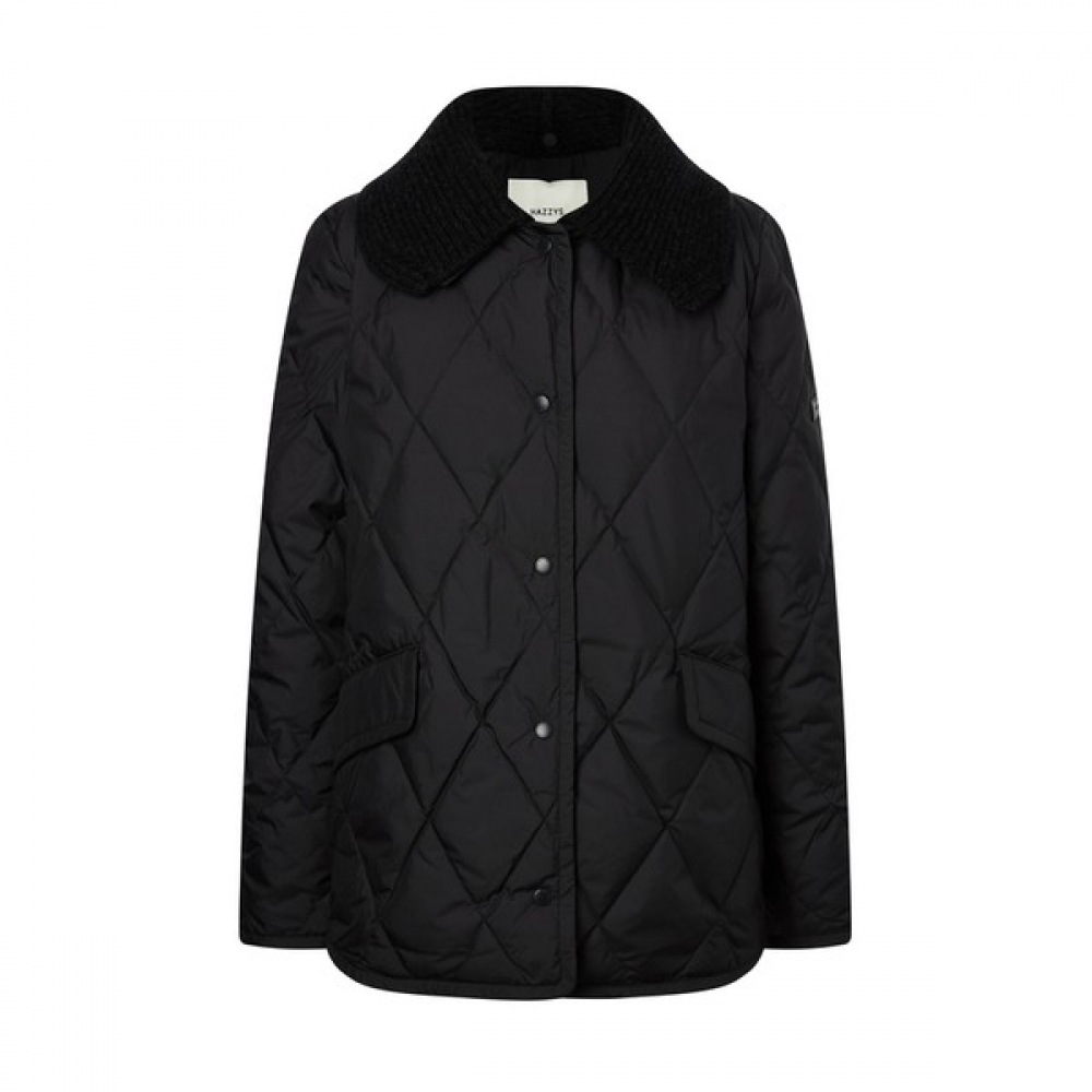 (ヘッジズレディース) 24FW ダイヤモンドキルティングニットカラーショートウェイトグースダウンジャンパーブラック HSJU4D907BK