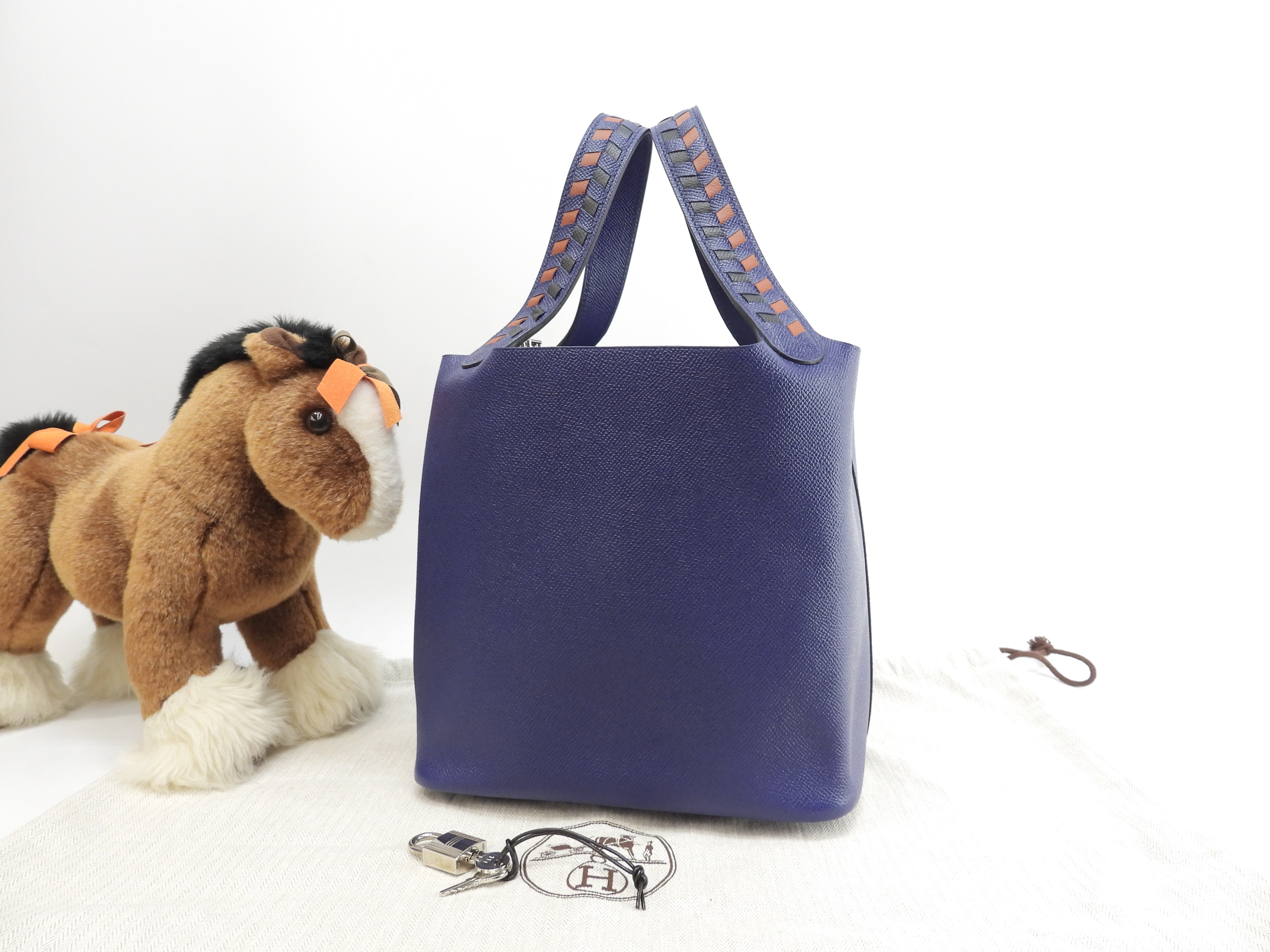 エルメス ピコタンロックMM トレサージュ エプソン青 ハンドバッグ トートバッグ@D