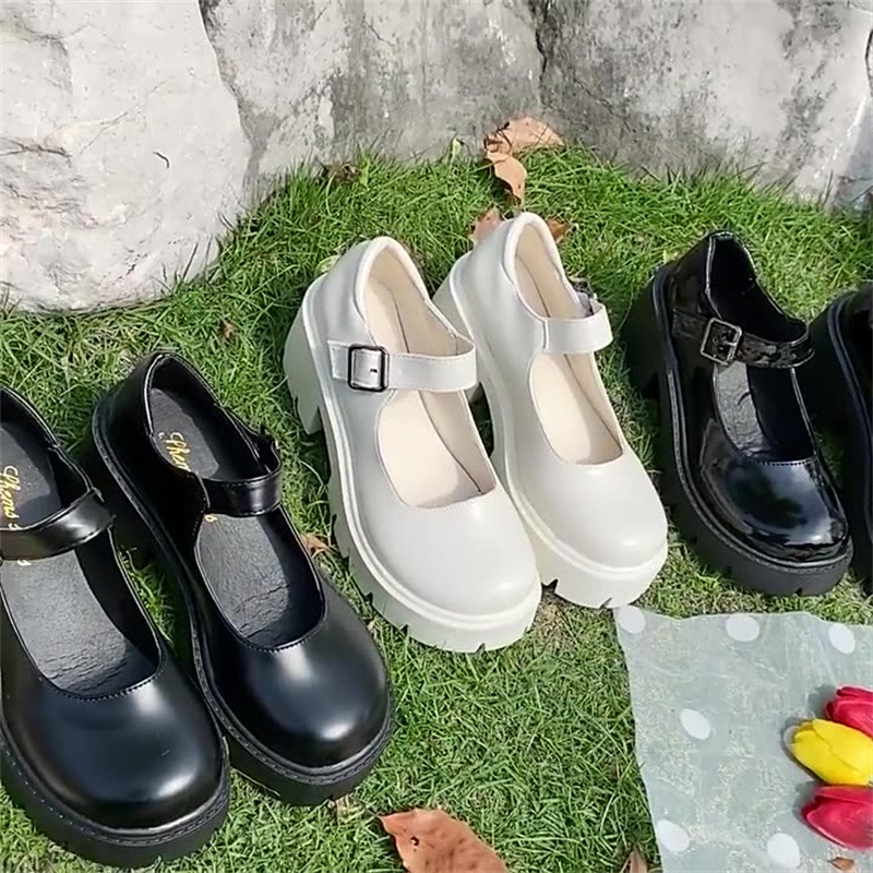 ヒールパンプスレースアップシューズ厚底メリージェーンシューズ英伦風レトロ太ヒール厚底靴 注目ブランドのギフト