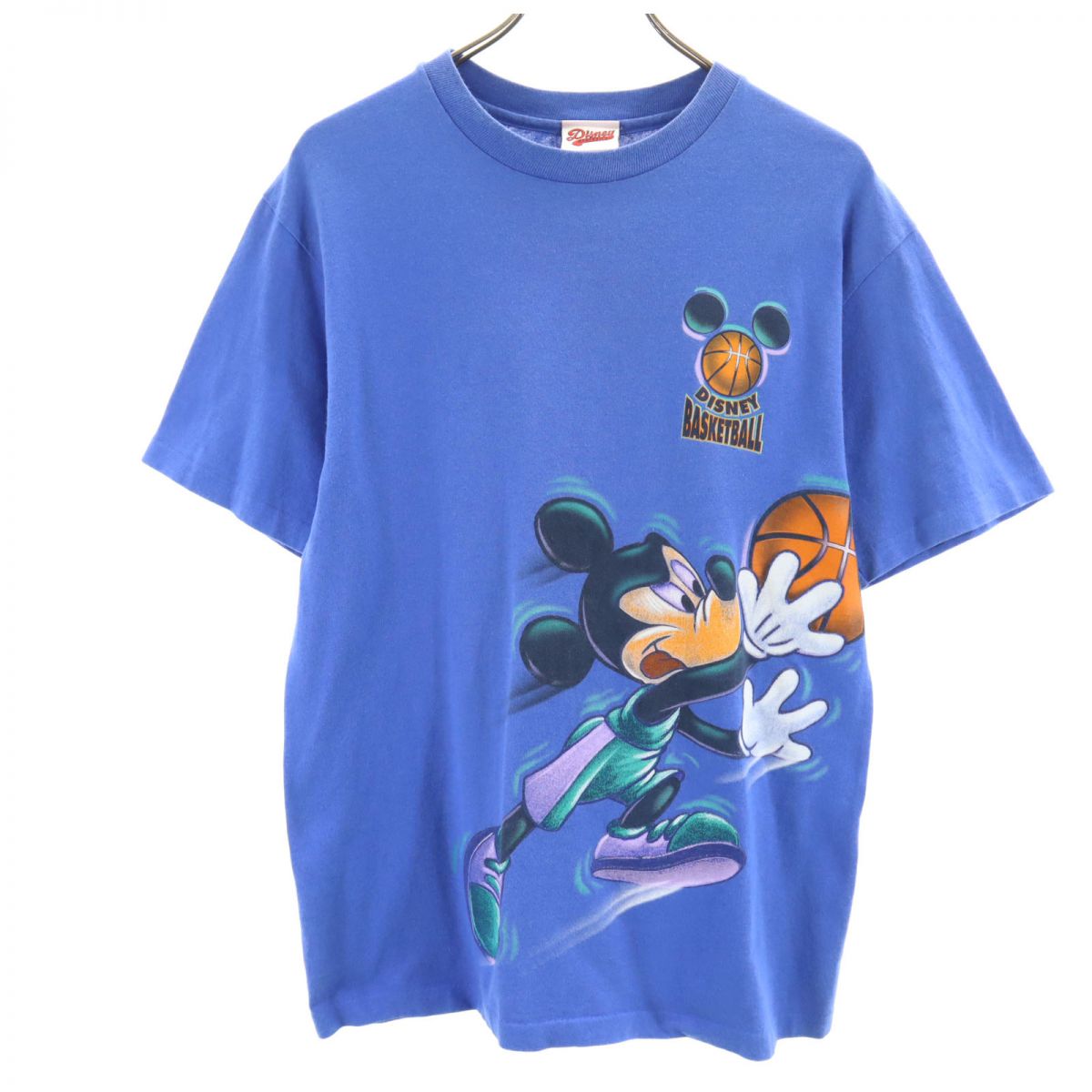 ディズニーアスレティックス 90s USA製 オールド プリント ミッキー 半袖 Tシャツ M ブルー Disney ATHLETICS バスケットボール メンズ
