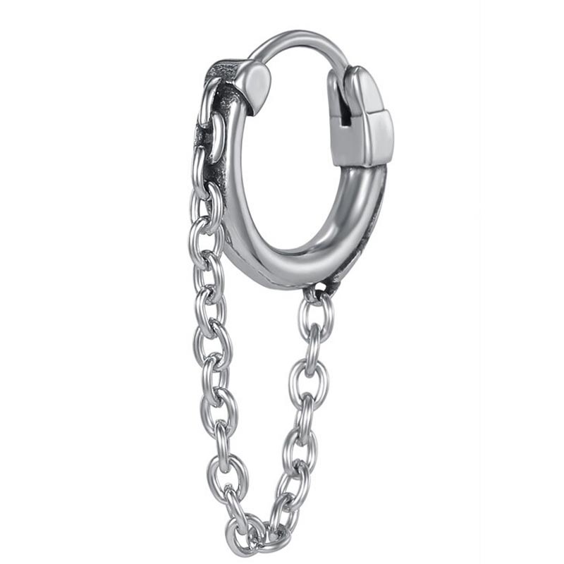 チェーンチャーム フープピアス 1個販売 リングピアス シルバー 銀色 18g 18ゲージ 耳たぶ 軟骨