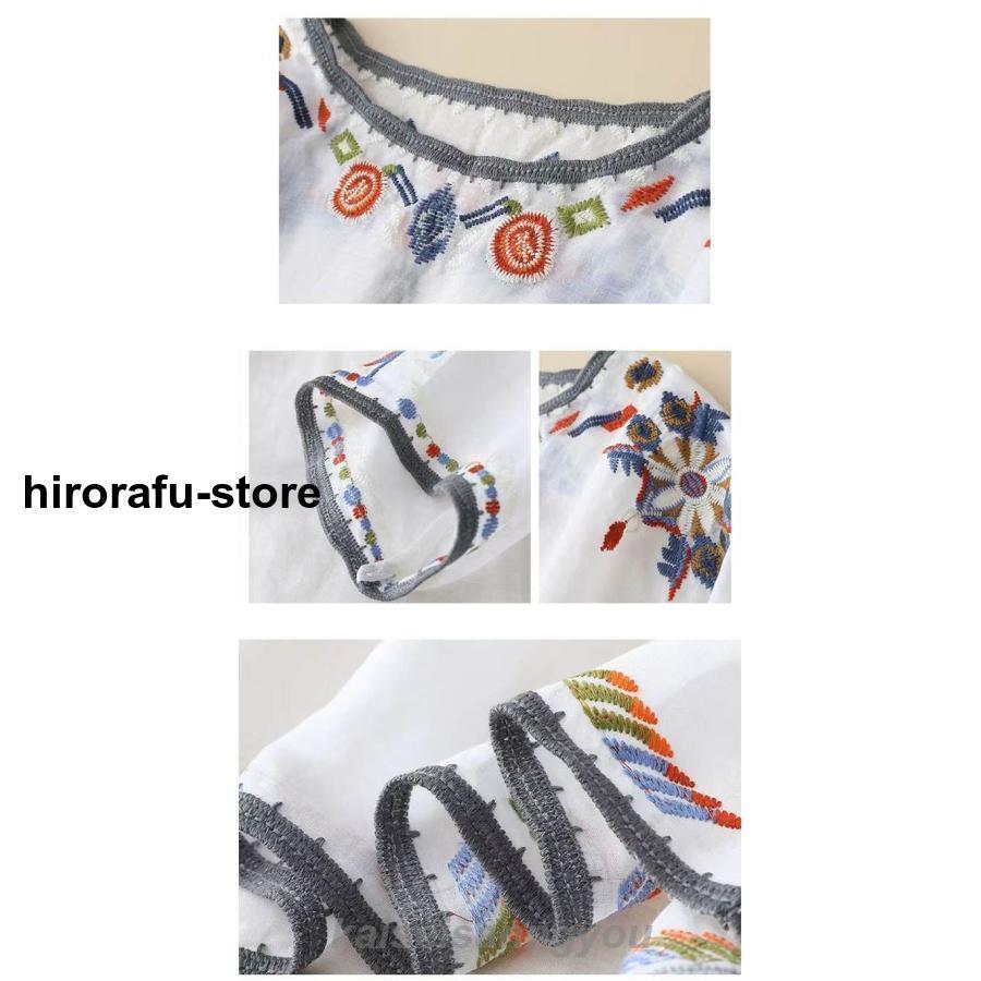 ブラウス シャツ 刺 花柄 リネン混 レディース 夏 秋 春 7分袖 トップス Tシャツ 綿麻混 花柄 刺 クラシカル 大きいサイズ オシャレ シンプル カジ