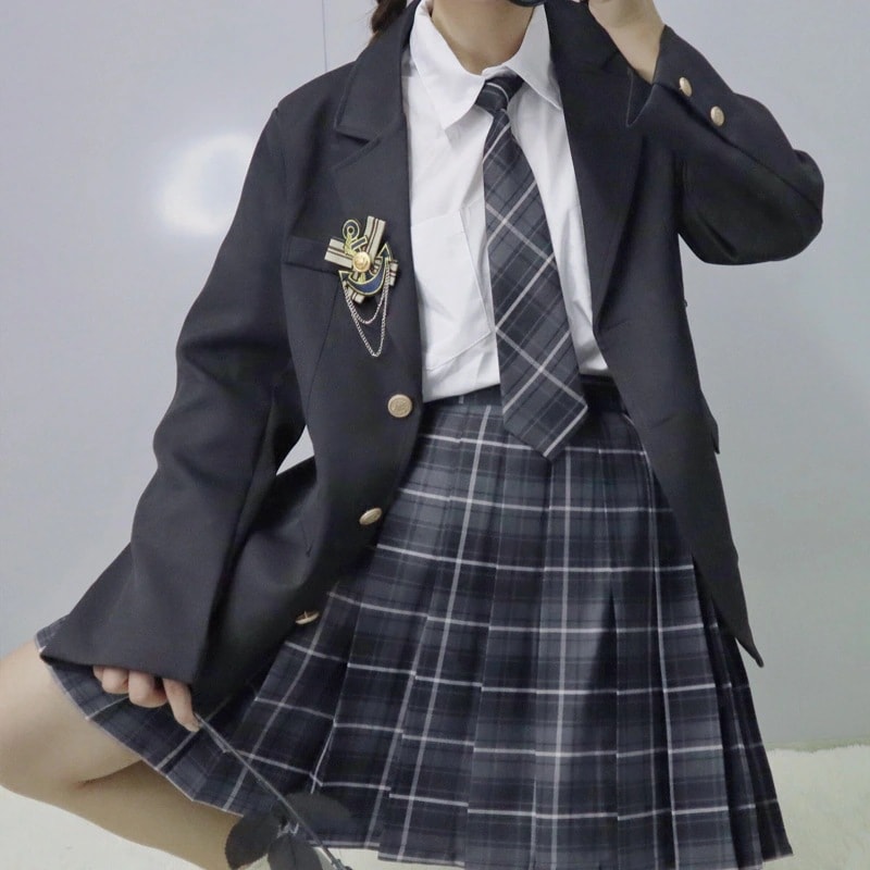 4点セットブラックブレザー+スカート+リボン+ブラウス 制服スクールスウィートティーン ジャケットJK女の子卒業式ブラックアウターコート高校生中学生学生制服 卒業式入学式冬秋春夏