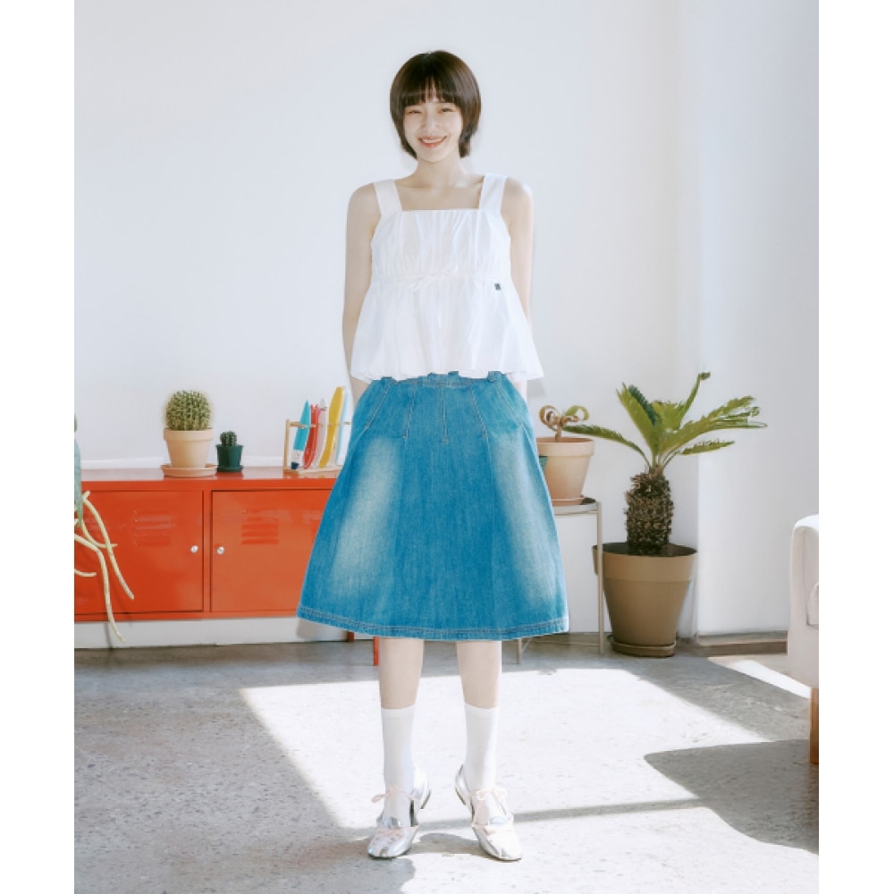 SATUR フリーツデニムミディスカート ブルー
